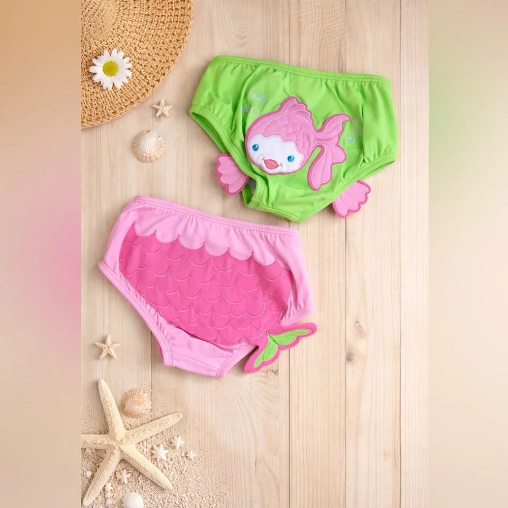 Lands End. Kids Fish Design Swim Diapers - Green and Pink. Great Condition